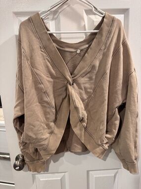 Free People Taupe Twist-Front Pullover Sweatshirt